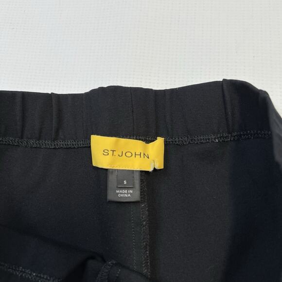 St John Pants Womens Small Black Skinny Leg Pull On Dress Career Leather Trim - Picture 7 of 11